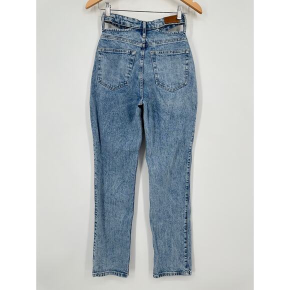 Hollister Social Tourist Ultra High Rise Straight Leg Jeans Cut-Out Waist, Blue - Picture 9 of 13
